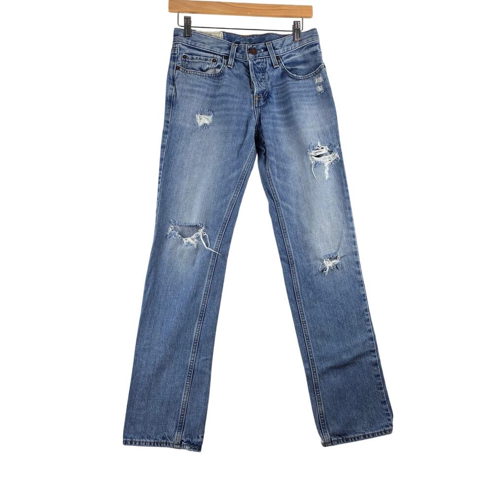 Hollister Slim Straight Jeans Women's 28x30 Distressed Y2K Fading Preppy Blue